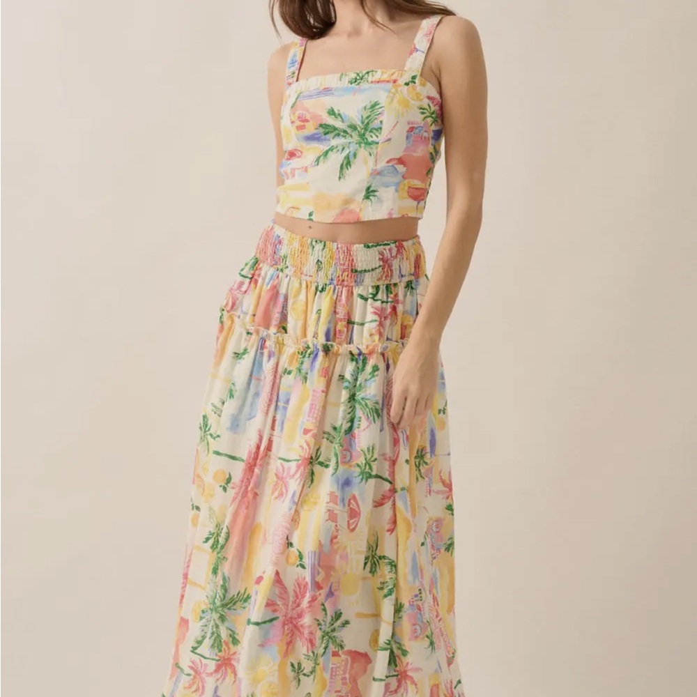 Orange and Pink Tiered A-Line Maxi Skirt for Resort Wear